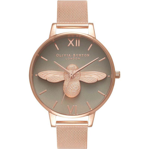 3D Bee Grey & Rose Gold Mesh Watch